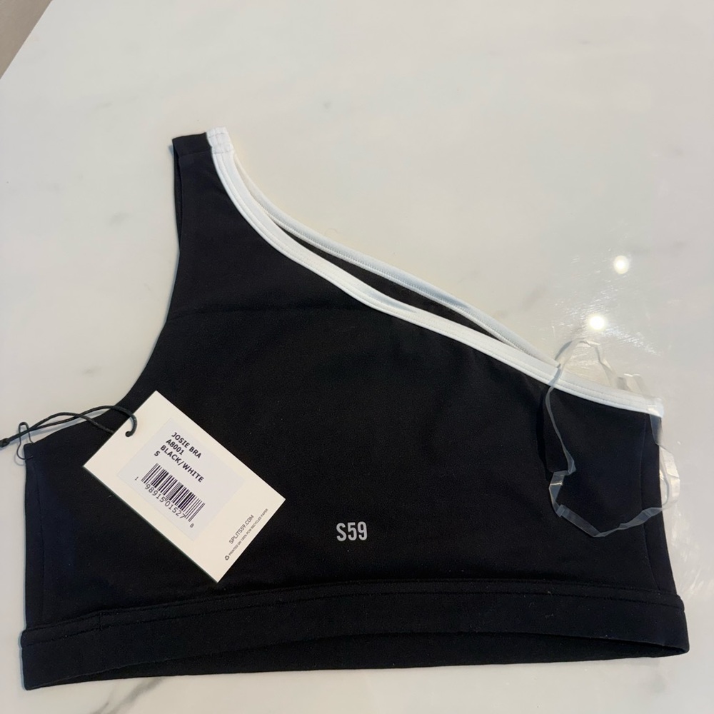 Splits59 Black Sports Bra with White Trim